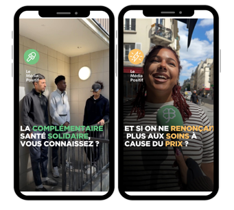 Capture d'écran montrant 2 interviews de promotion de la Complémentaire santé solidaire par le Média Positif
